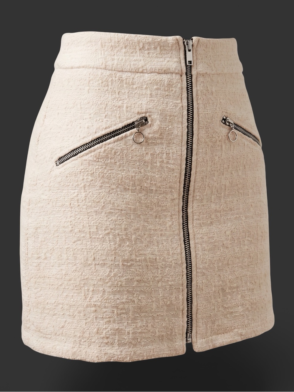 Zara Cream Tweed Mini Skirt with Front Zipper Size XS